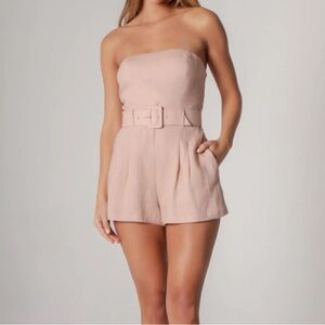 Lavender Brown Linen Strapless Romper in Pink Salt